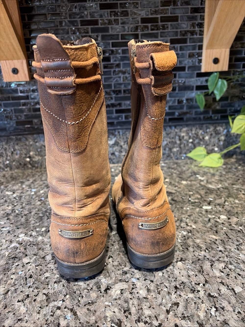 Merrell Vera Mid Barnwood Brown Leather Mid Calf  Boots Women’s Size 8 Zip - Picture 10 of 11